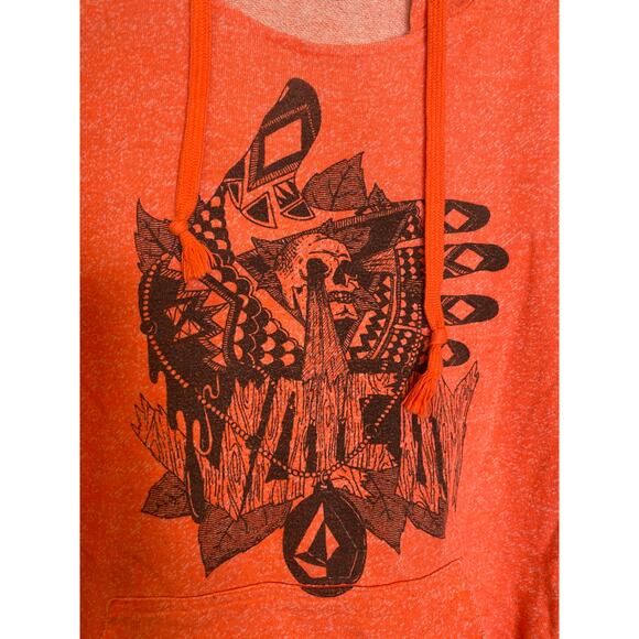 Volcom Sweatshirt Long Sleeve Lightweight Hoodie Neon Orange Heather Sz Lg Boho - Picture 2 of 12